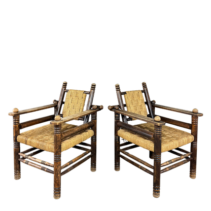 1950 French : woven rush chaise provençale rustique armchair