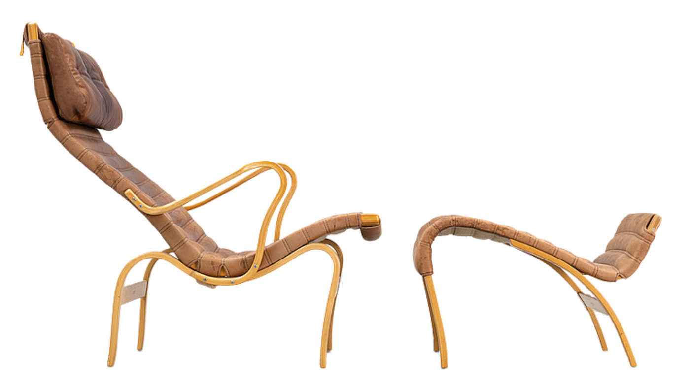 Bruno Mathsson, "Pernilla 69" lounge chair & stool, Dux