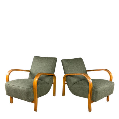 1950s Czech : sculpted bent beechwood armchair w/new upholstery