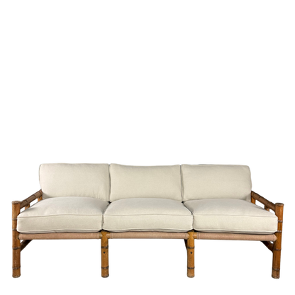 1970s Italian : faux bamboo, canvas sling 3-seat safari sofa