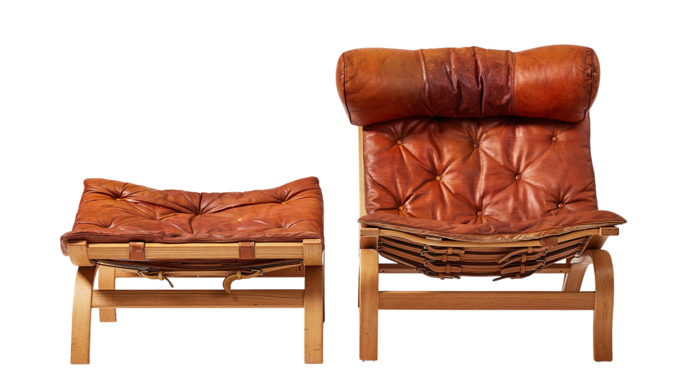 1960s Arne Norell leather "Scandi" lounge chair & ottoman