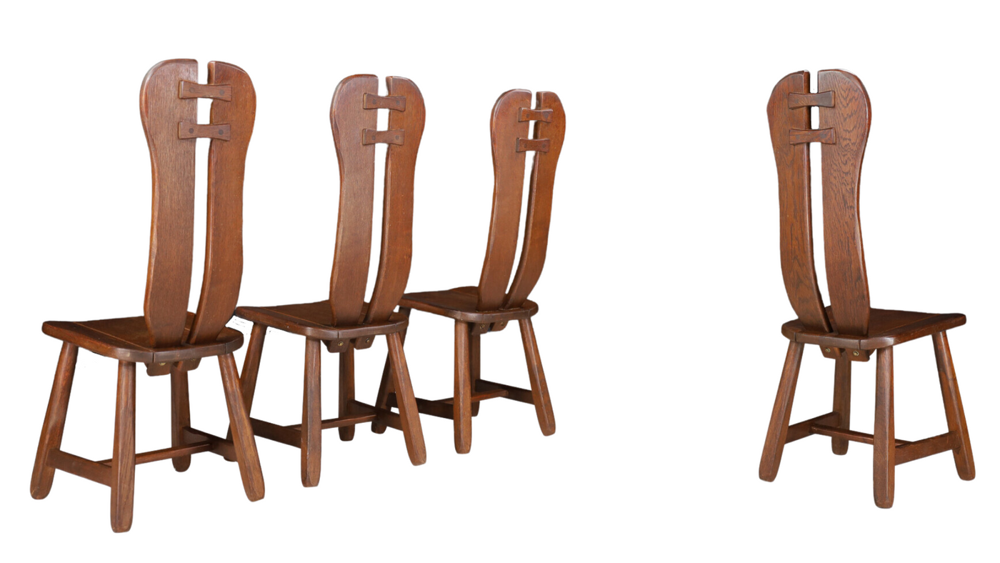 c1970 "Kunstmeubelen" brutalist oakwood tallback chair