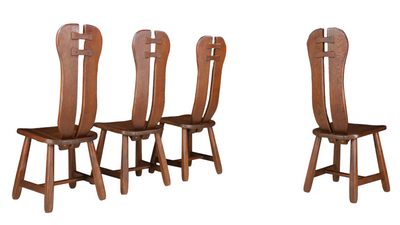 c1970 "Kunstmeubelen" brutalist oakwood tallback chair