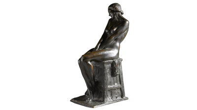 c1927 Aurelio Capsoni 18" bronze, sitting female nude, Italy