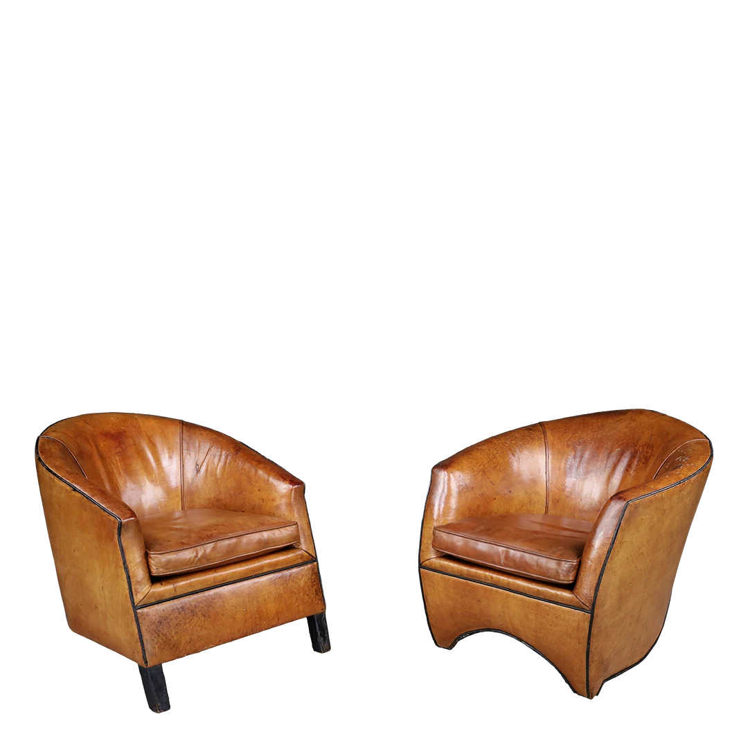 1970s Bart van Bekhoven : cognac leather Cocoon leather club chair, Dutch