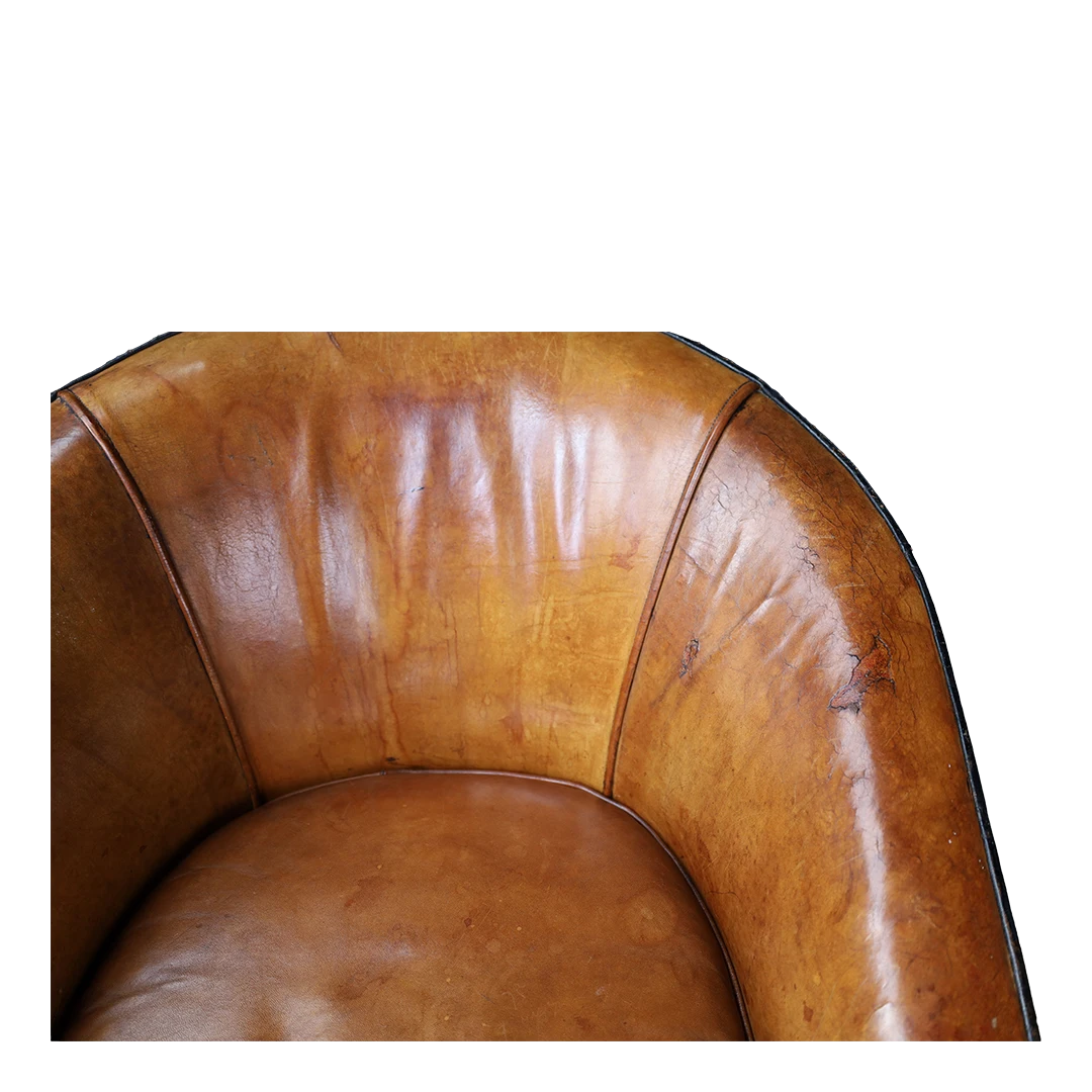 1970s Bart van Bekhoven : cognac leather Cocoon leather club chair, Dutch