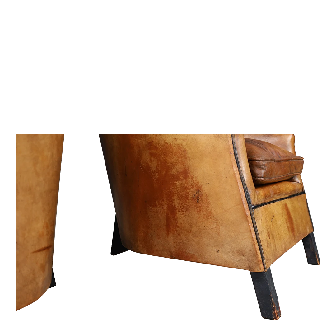 1970s Bart van Bekhoven : cognac leather Cocoon leather club chair, Dutch