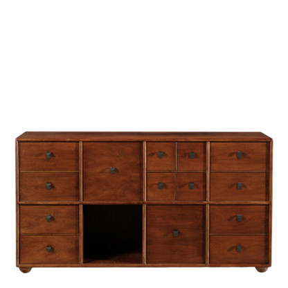 1960s Fabio Lenci : 56" walnut cabinet with drawers & cabinets