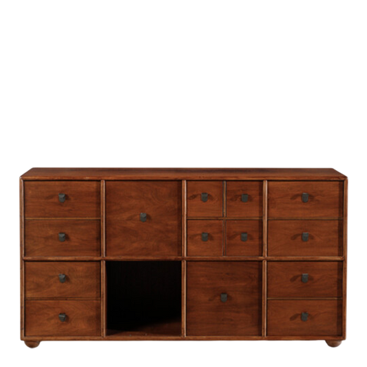 1960s Fabio Lenci : 56" walnut cabinet with drawers & cabinets