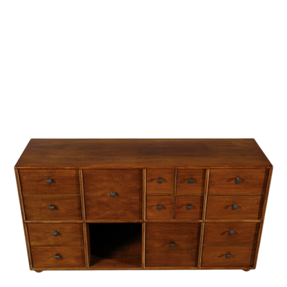 1960s Fabio Lenci : 56" walnut cabinet with drawers & cabinets