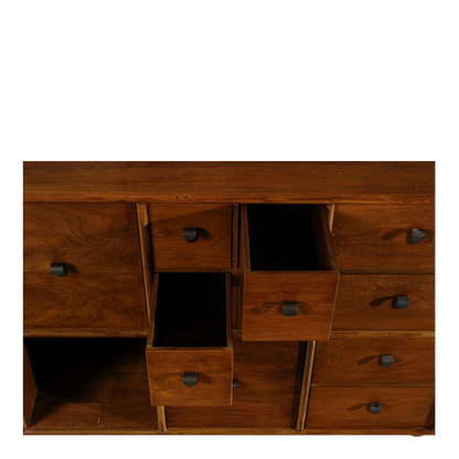 1960s Fabio Lenci : 56" walnut cabinet with drawers & cabinets