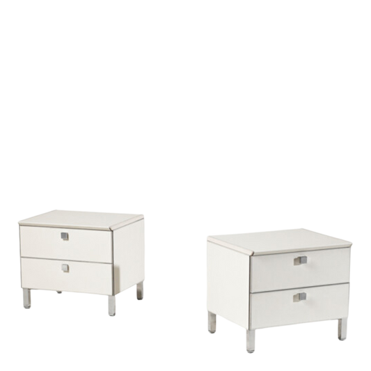 2006 Poltrona Frau : pair of leather & chrome Più Notte bedside tables