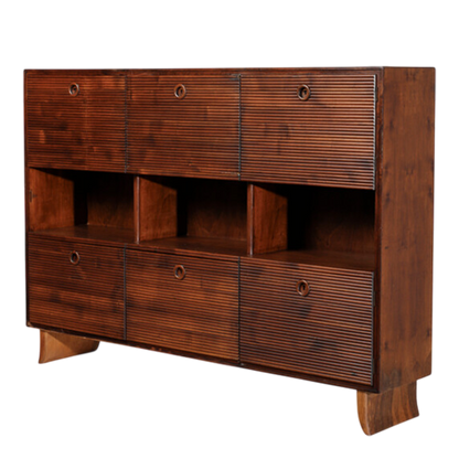 1940s Paolo Buffa : exceptional 79" walnut cabinet with grissinato front