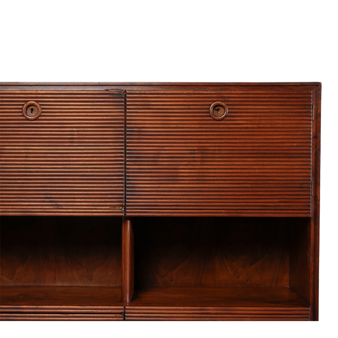 1940s Paolo Buffa : exceptional 79" walnut cabinet with grissinato front