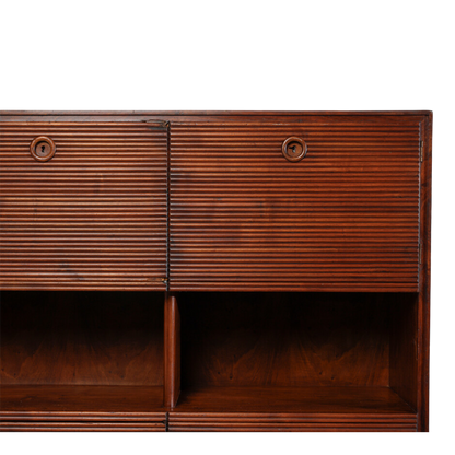 1940s Paolo Buffa : exceptional 79" walnut cabinet with grissinato front