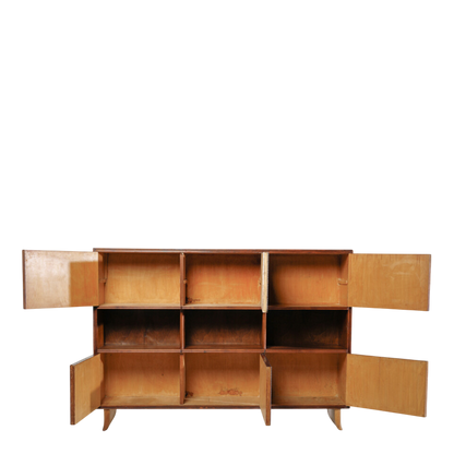 1940s Paolo Buffa : exceptional 79" walnut cabinet with grissinato front