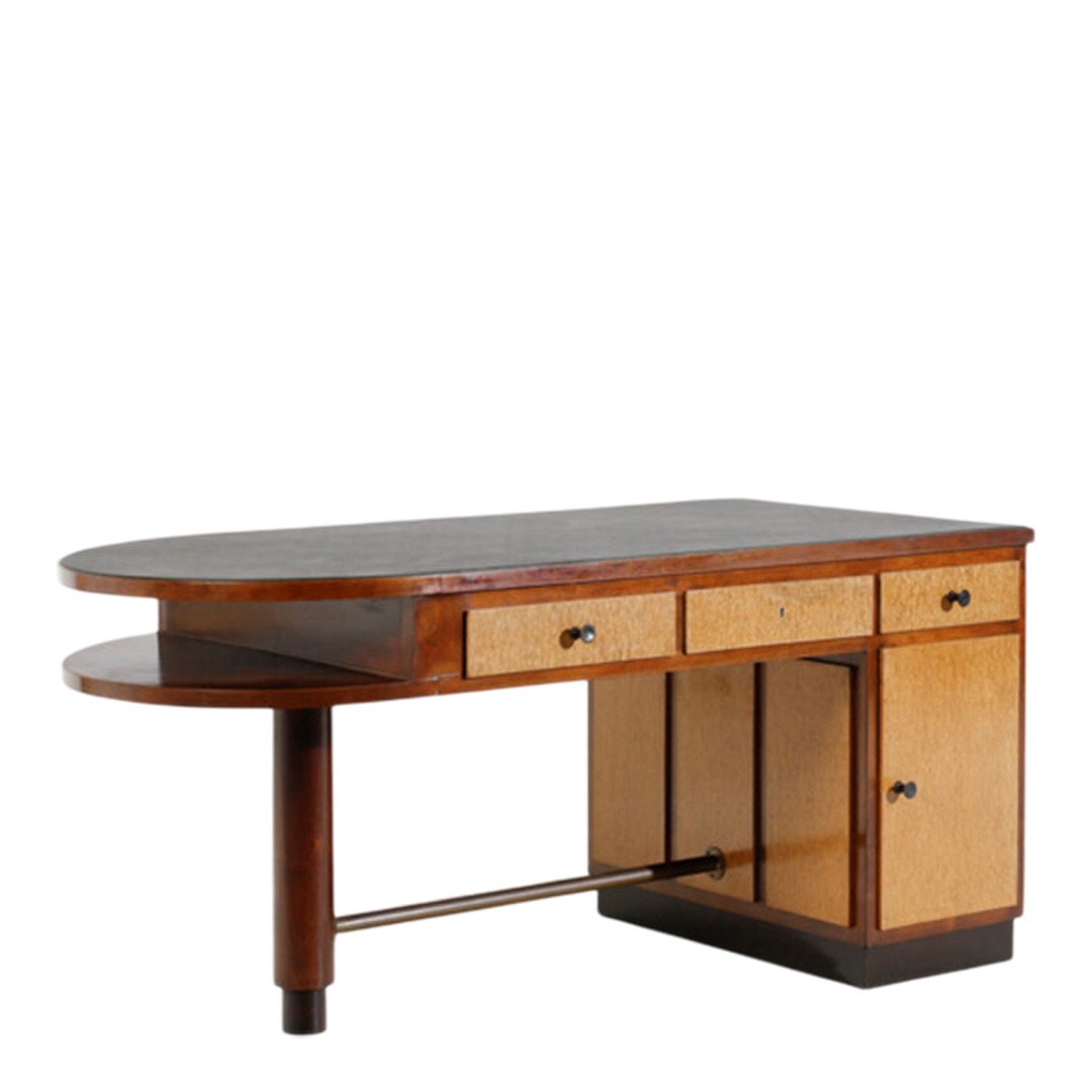 1930s Ebanisteria Ferretti : Italian Rationalist boxwood & walnut executive desk