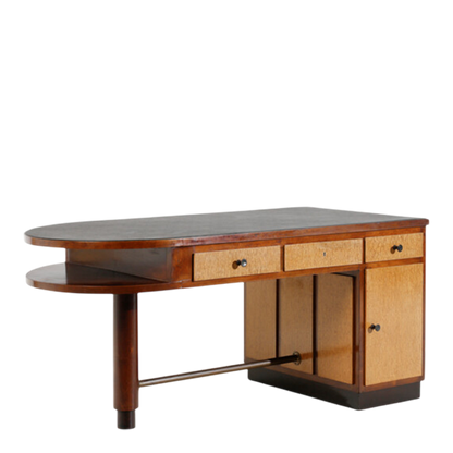 1930s Ebanisteria Ferretti : Italian Rationalist boxwood & walnut executive desk
