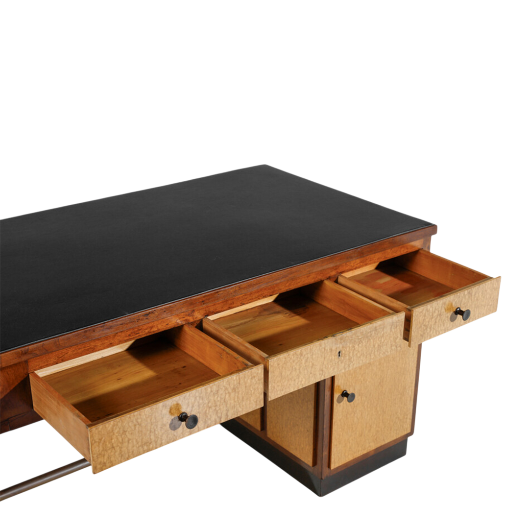 1930s Ebanisteria Ferretti : Italian Rationalist boxwood & walnut executive desk