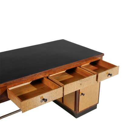 1930s Ebanisteria Ferretti : Italian Rationalist boxwood & walnut executive desk