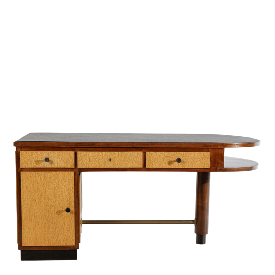 1930s Ebanisteria Ferretti : Italian Rationalist boxwood & walnut executive desk