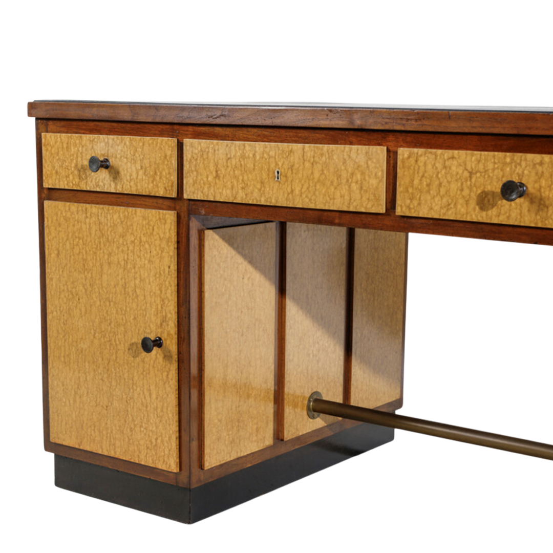 1930s Ebanisteria Ferretti : Italian Rationalist boxwood & walnut executive desk