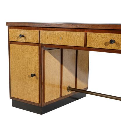 1930s Ebanisteria Ferretti : Italian Rationalist boxwood & walnut executive desk