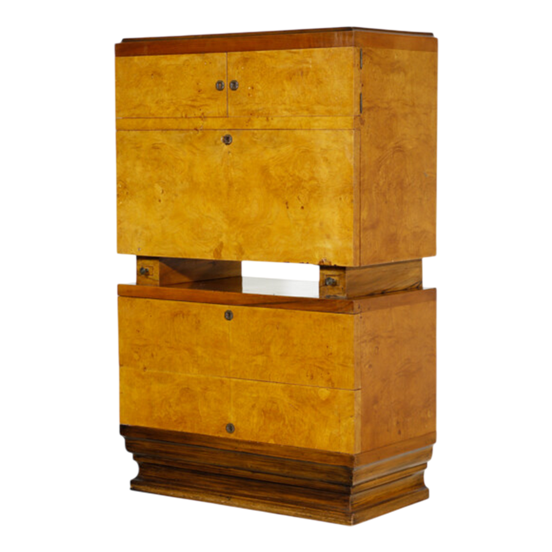 1930s Giorgio Wenter Marini : 2-part maple burl & walnut cabinet, Italy