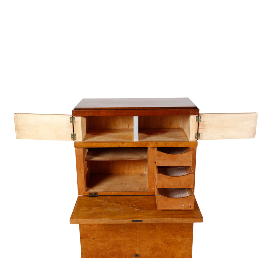 1930s Giorgio Wenter Marini : 2-part maple burl & walnut cabinet, Italy