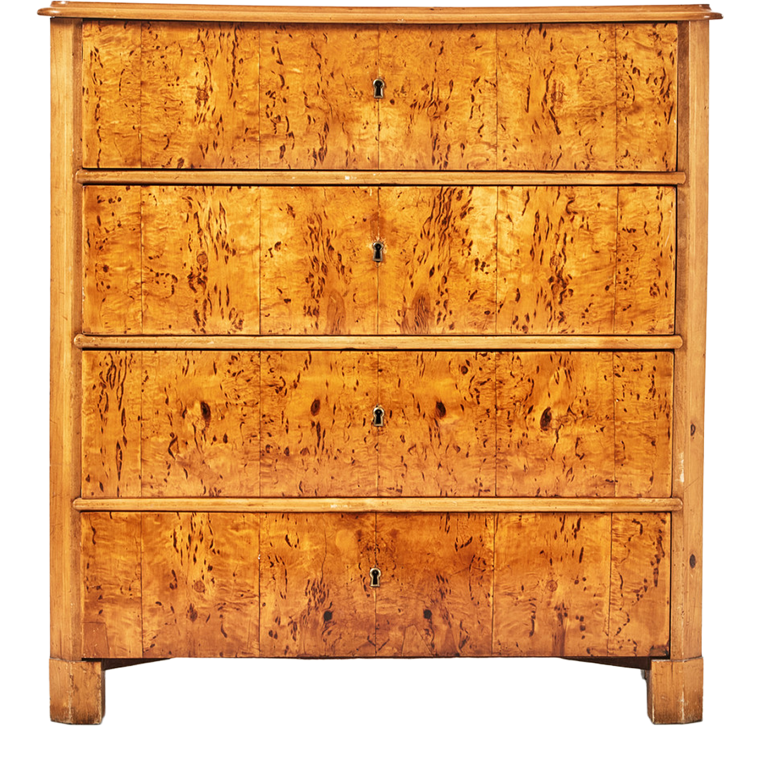 1870s Swedish Empire : spectacular Masur Birch four-drawer chest
