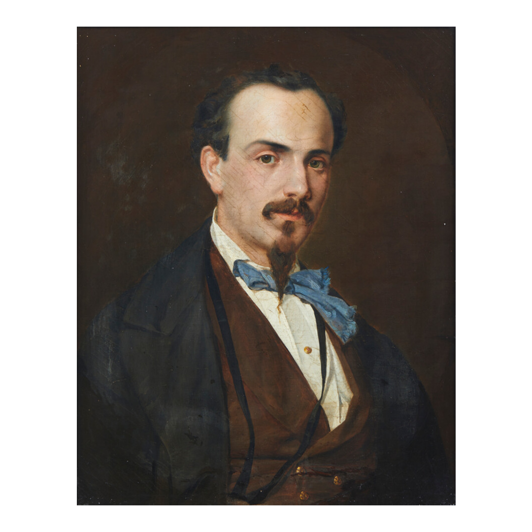 19thc Italian : portrait of a young man w/blue tie, o/c