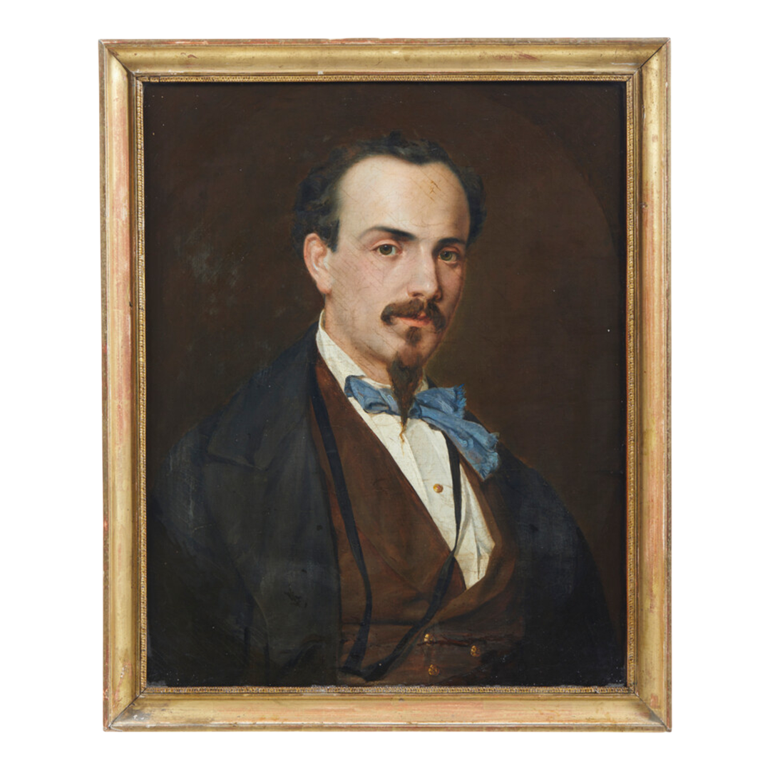 19thc Italian : portrait of a young man w/blue tie, o/c