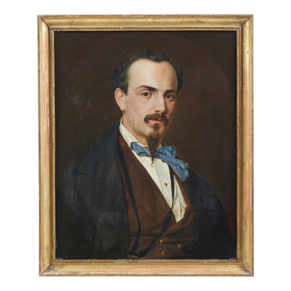 19thc Italian : portrait of a young man w/blue tie, o/c