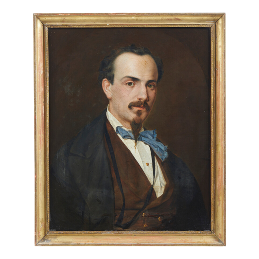 19thc Italian : portrait of a young man w/blue tie, o/c