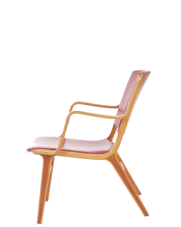 1950 Hvidt & Mølgaard-Nielsen : AX lounge chair in red skai leather, Fritz Hansen