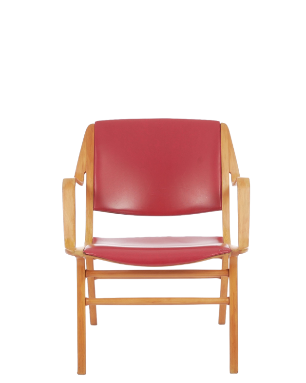 1950 Hvidt & Mølgaard-Nielsen : AX lounge chair in red skai leather, Fritz Hansen