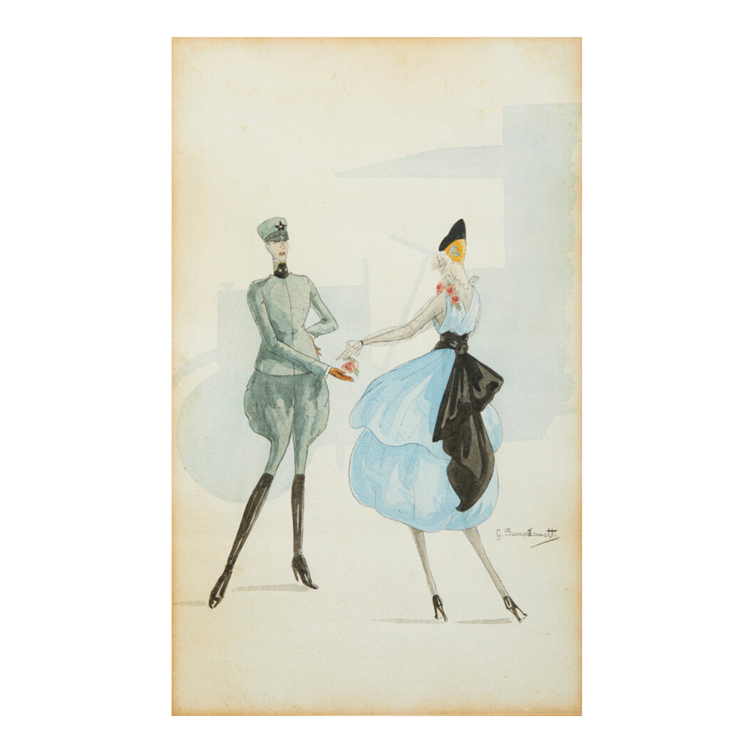 1930s G. Serra Zanetti : watercolor "a gift of a rose"