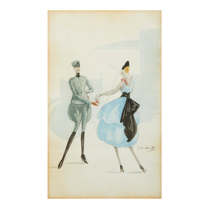 1930s G. Serra Zanetti : watercolor "a gift of a rose"