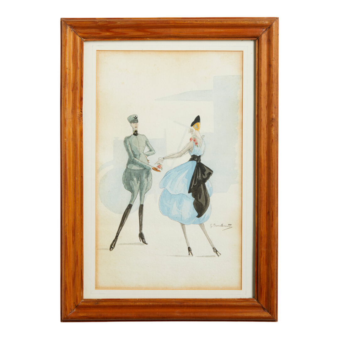 1930s G. Serra Zanetti : watercolor "a gift of a rose"