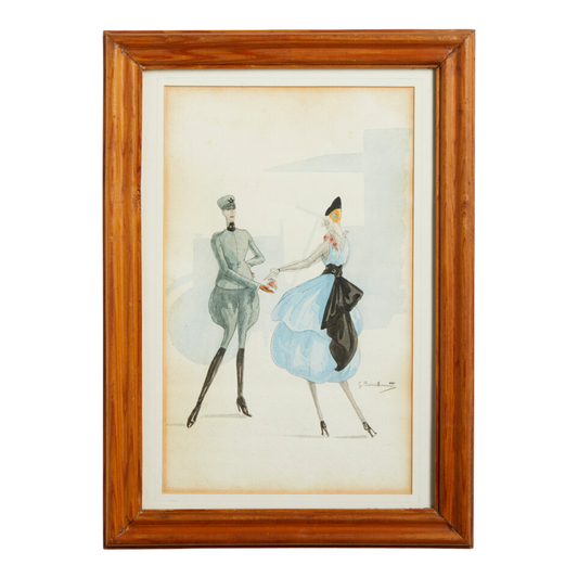 1930s G. Serra Zanetti : watercolor "a gift of a rose"