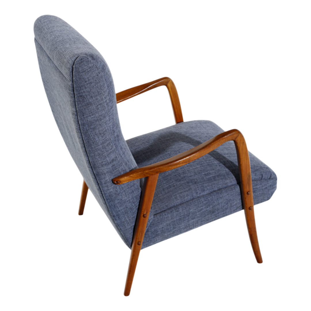 1960s Milanese : pair Italian modernist walnut upholstered armchairs