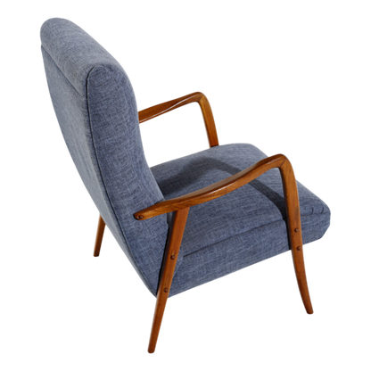 1960s Milanese : pair Italian modernist walnut upholstered armchairs