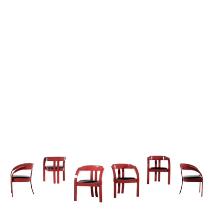 1970s Giovanni Battista Bassi : six red "Elisa" dining chairs, Poltronova