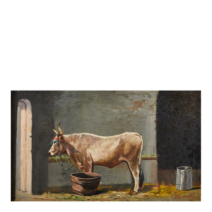19thc Valerio Laccetti : Ox in the Stable o/c, Italy