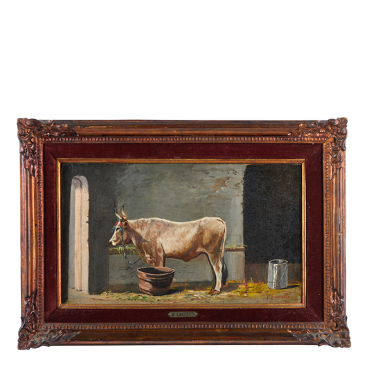 19thc Valerio Laccetti : Ox in the Stable o/c, Italy