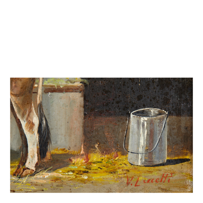 19thc Valerio Laccetti : Ox in the Stable o/c, Italy