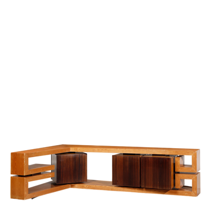 1960s Italian : custom modernist corner cabinet in oak & rosewood