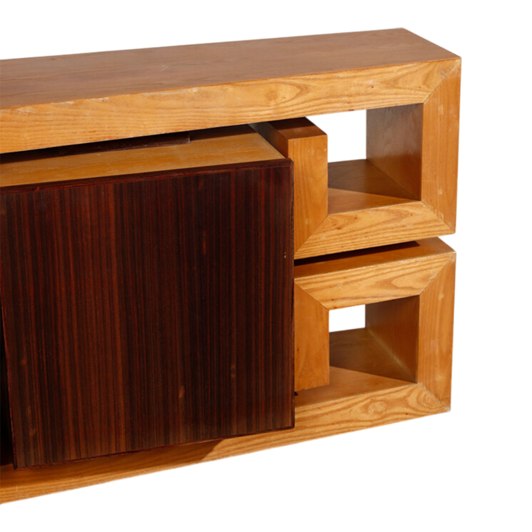1960s Italian : custom modernist corner cabinet in oak & rosewood
