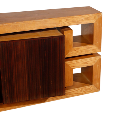 1960s Italian : custom modernist corner cabinet in oak & rosewood