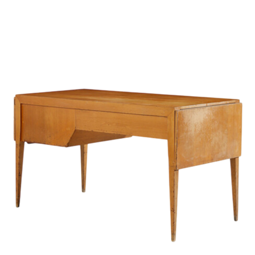 1950s Italian : bright chestnut extendable desk with drop down cabinet